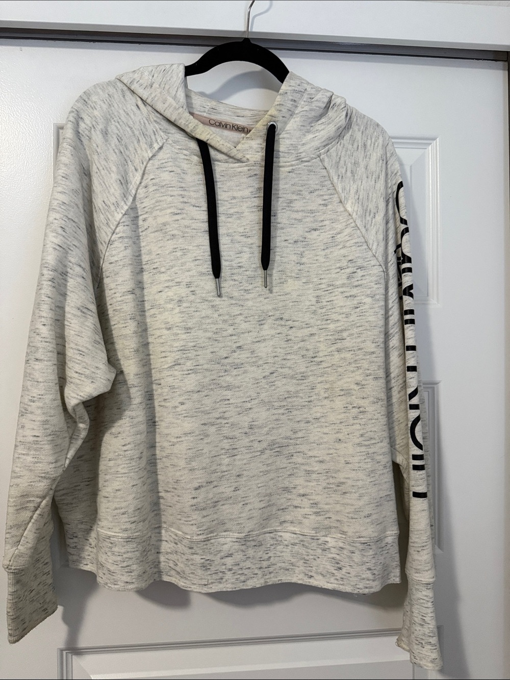 Calvin Klein Gray Marled Hoodie with Black Drawstrings